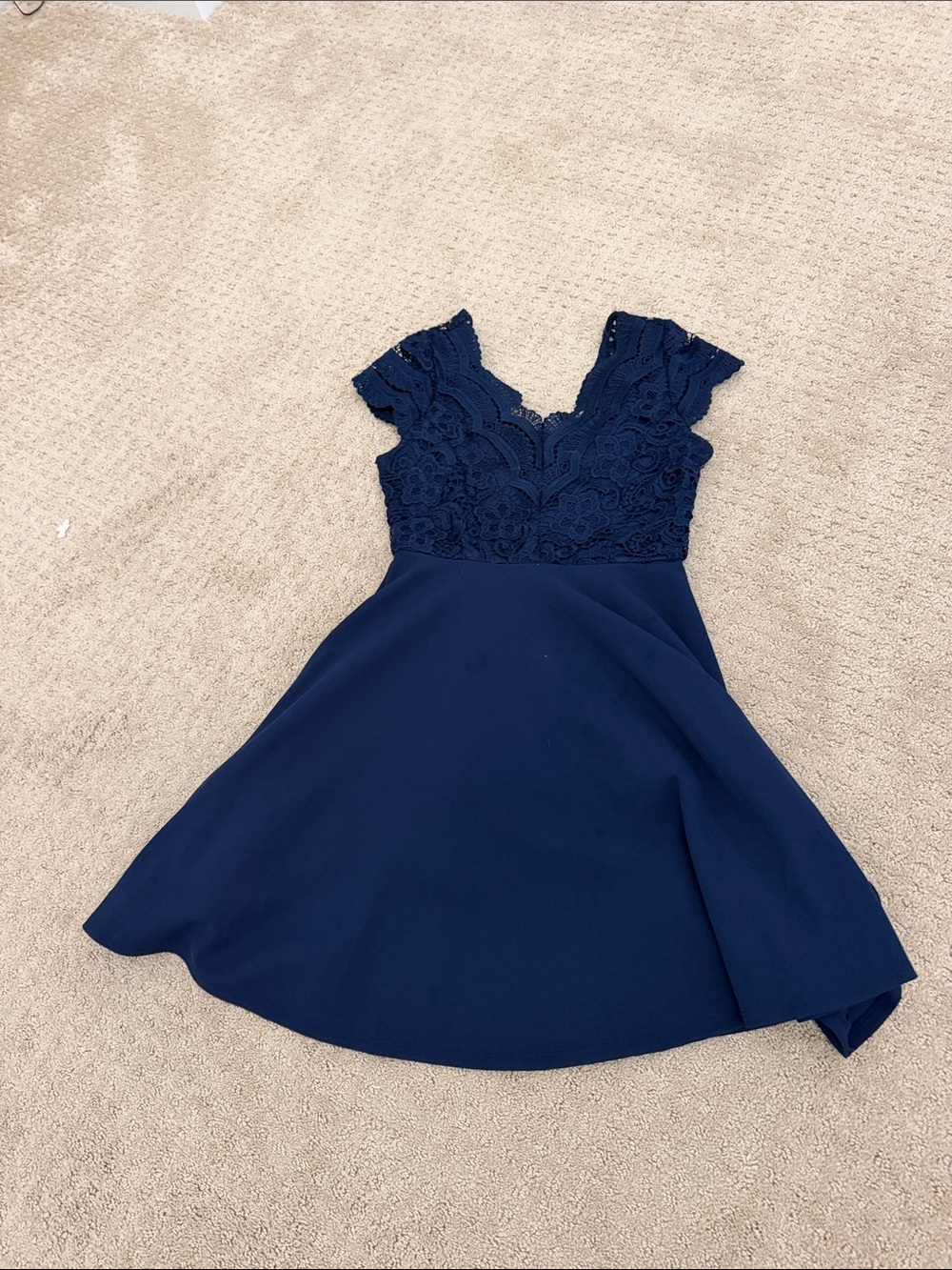 Rare Editions Navy Lace Bodice Fit & Flare Dress